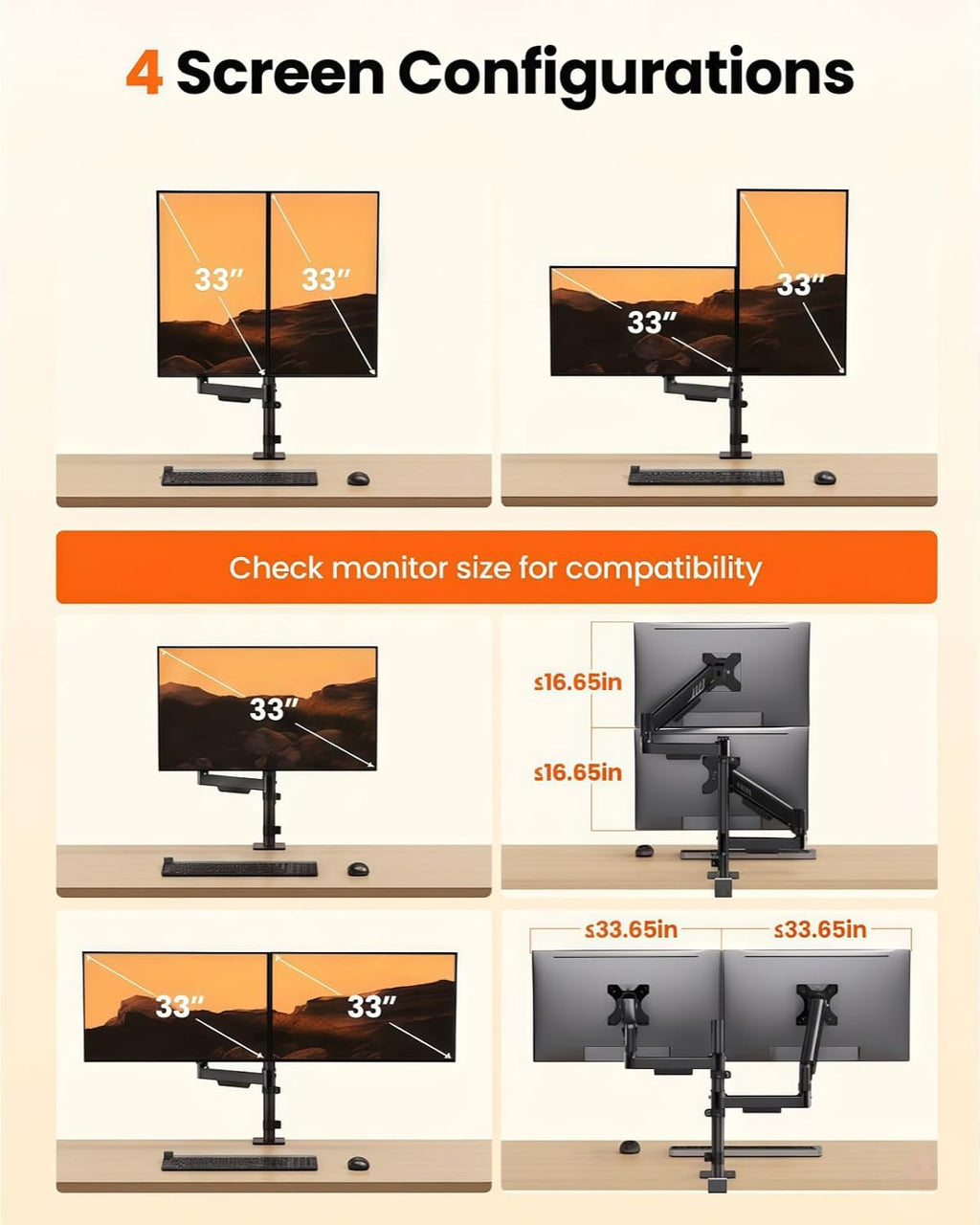 ergear dual monitor stand, stacked monitor mount for on a desk or shelf
