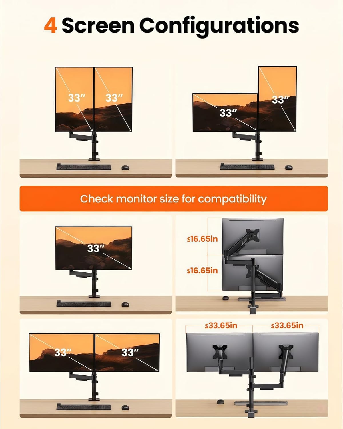 ergear dual monitor stand, stacked monitor mount for on a desk or shelf