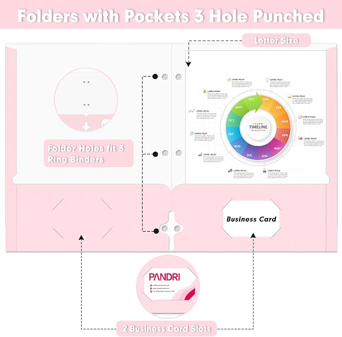 Two Pocket Portfolio Folders, PANDRI 60 Pack 3 Hole Punched 2 Pocket Folders - Image 3