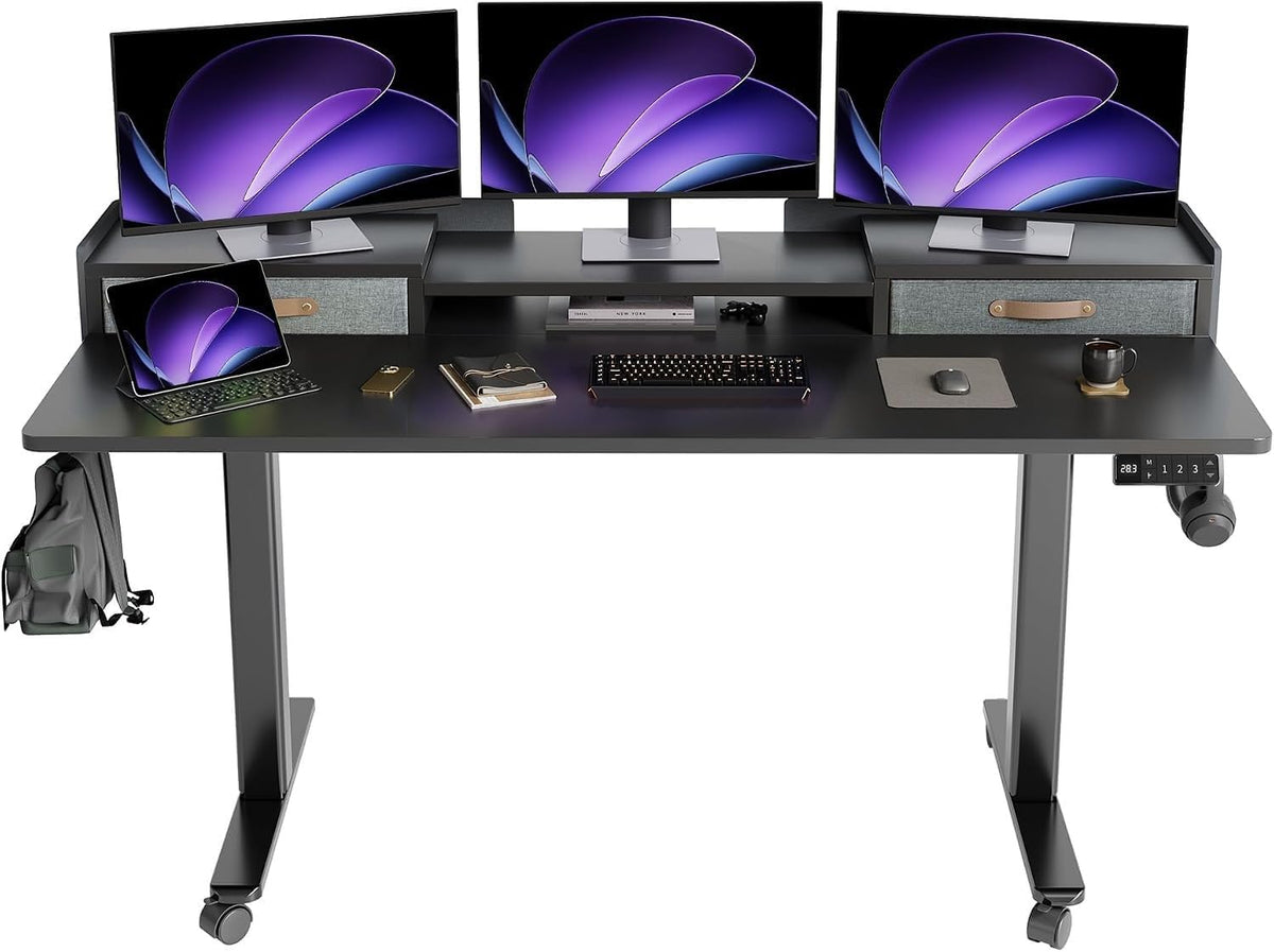 YDN 63 Inch Electric Standing Desk with Drawers & Wheels, Black