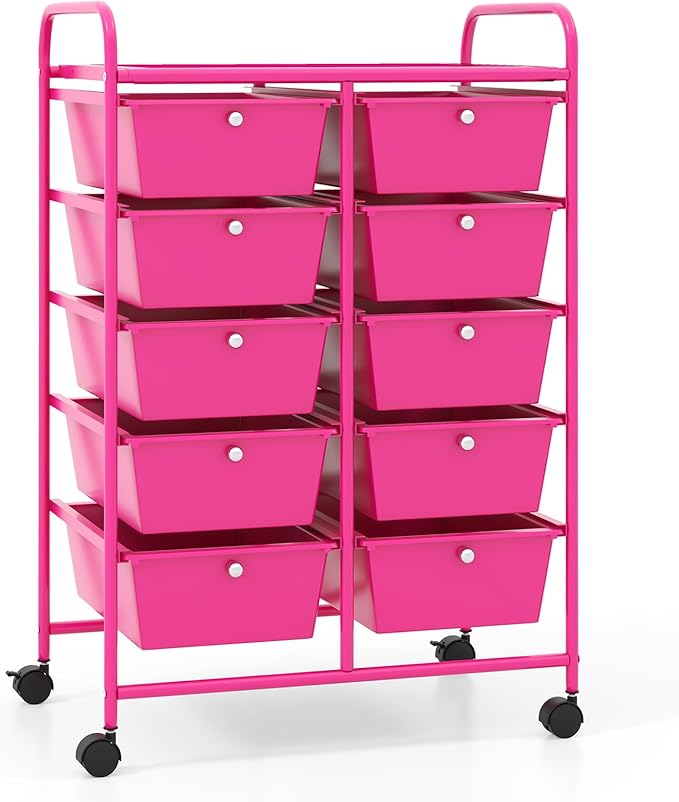 LDAILY 10 Drawer Rolling Cart, Storage Cart Organizer on Wheels, Drawer Cart by LDAILY