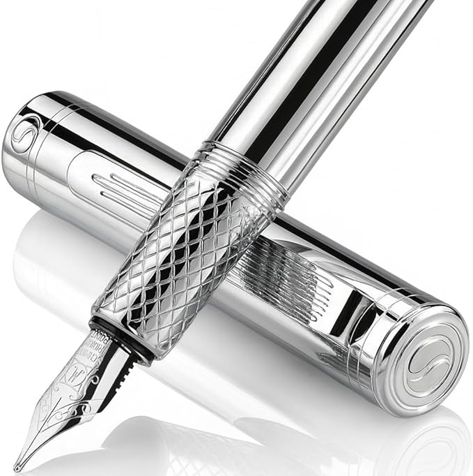 Scriveiner Silver Chrome Fountain Pen, Award Winning Luxury Pen, Heavy Pocket by Scriveiner