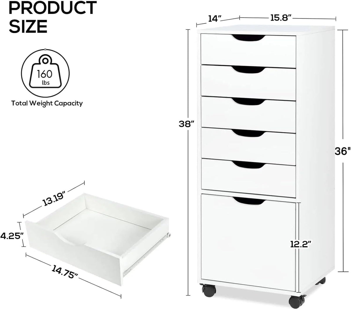 TUSY Mobile File Cabinet, 5-Drawer Storage Cabinet, Vertical Rolling Storage ...