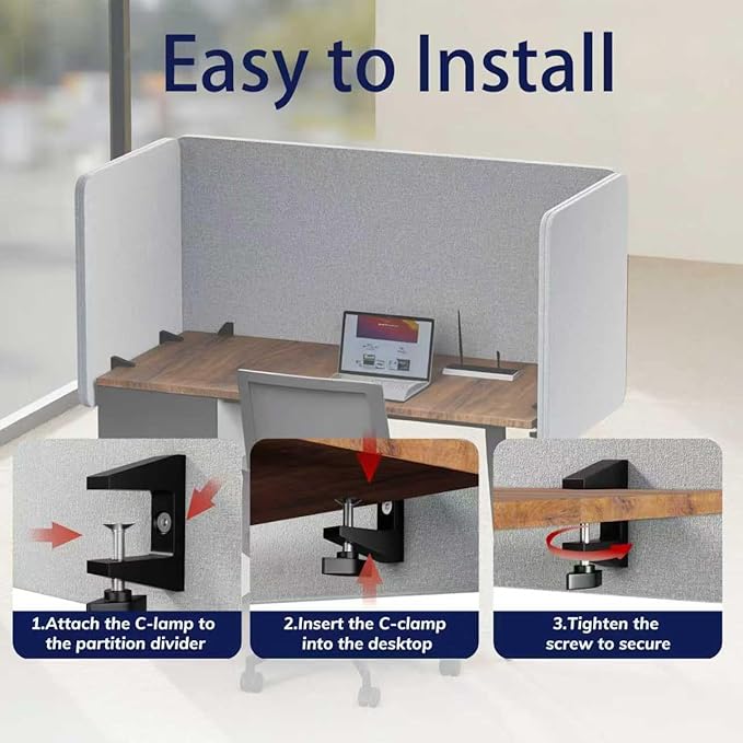 KERRAM Desk Privacy Panel 24 x 24 Inch, Sound Absorbing & Proof Desk Divider - Image 5
