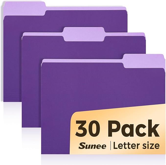 SUNEE File Folders, 30 Pack Manilla Folders 8.5 x 11, Colored File Folders Home by SUNEE