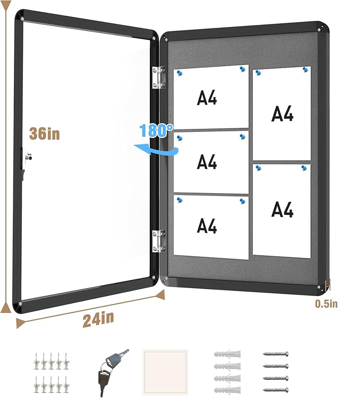 Mifuro 36"x24" Enclosed Bulletin Board, Lockable Weather-Resistant Aluminum - Image 5