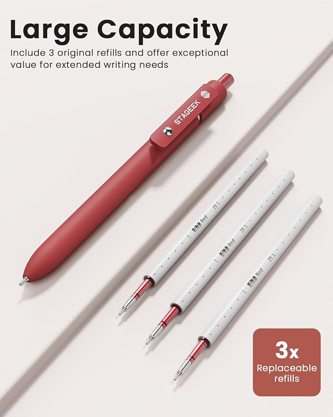 STAGEEK Red Gel Pens, Fine Point Retractable Smooth Writing Pens - Image 2