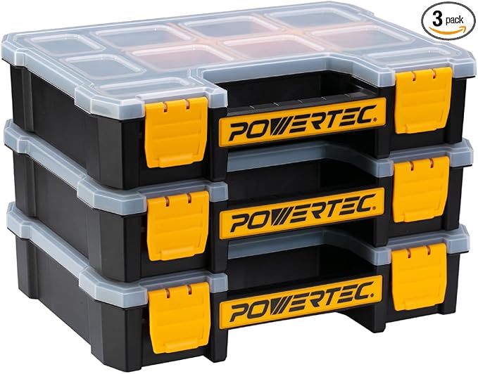POWERTEC Small Parts Organizer & Tool Box – 10 Compartments, Stackable Storage by POWERTEC