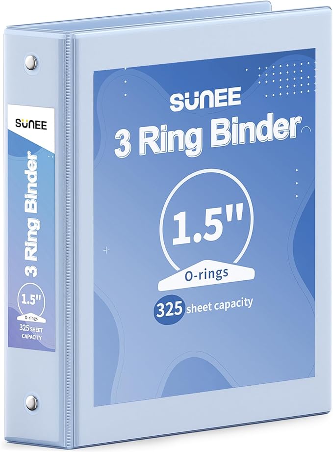 SUNEE 3 Ring Binder 1.5 Inch 1 Pack, Haze Blue by SUNEE