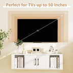 SIMOE Wall Mounted Media Storage Cabinet, Floating Hanging Desk Hutch with Doors and 2 Open Shelves, Floating Console Hutch for Bathroom, Kitchen, Living Room,White, 13" D x 42.5" W x 12" H