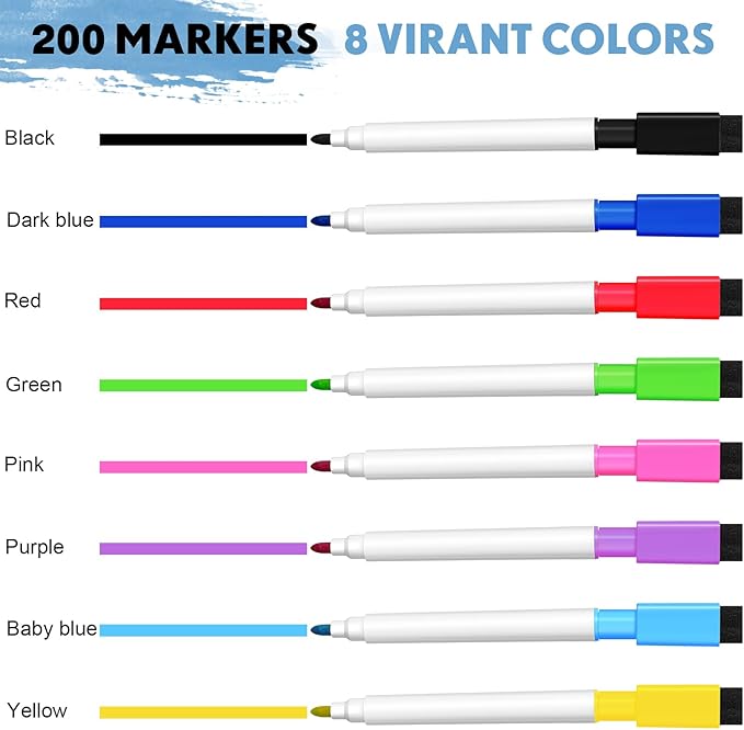 Kosiz 200 Pcs Magnetic Dry Erase Markers Fine Point Tip Whiteboard Markers - Image 3