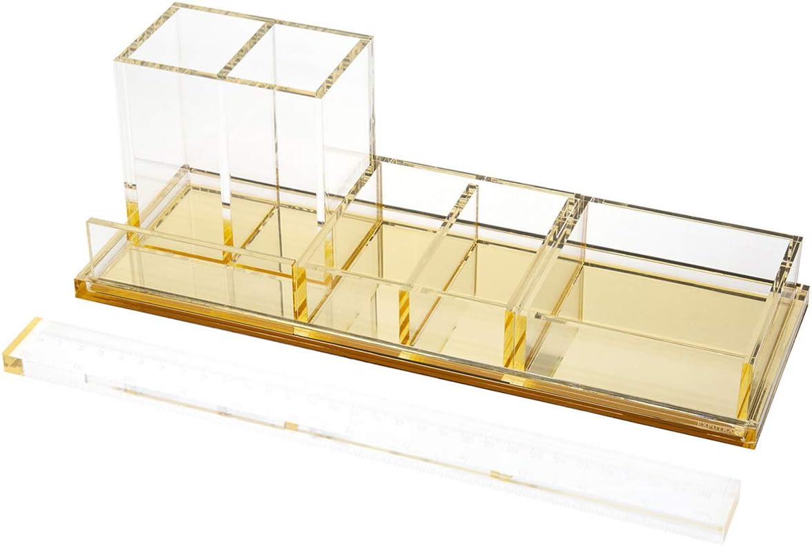 Acrylic Desk Organizer 4-Piece Desk Kit + Free Complimentary Acrylic Ruler, D...