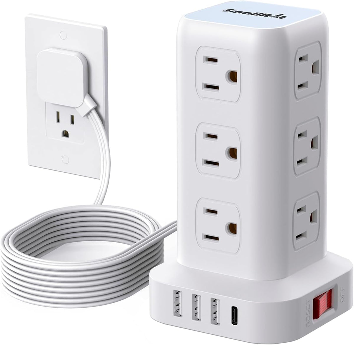 Extension Cord with Multiple Outlets, SMALLRT Flat Plug Power Strip Tower wit...