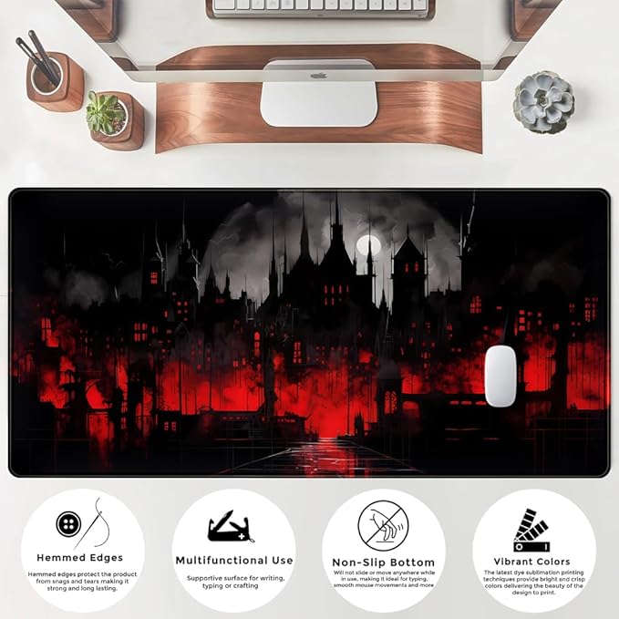 Black Castle Large Mouse Pad Red and Black Mousepad Gaming Playmat Game Mat - Image 5