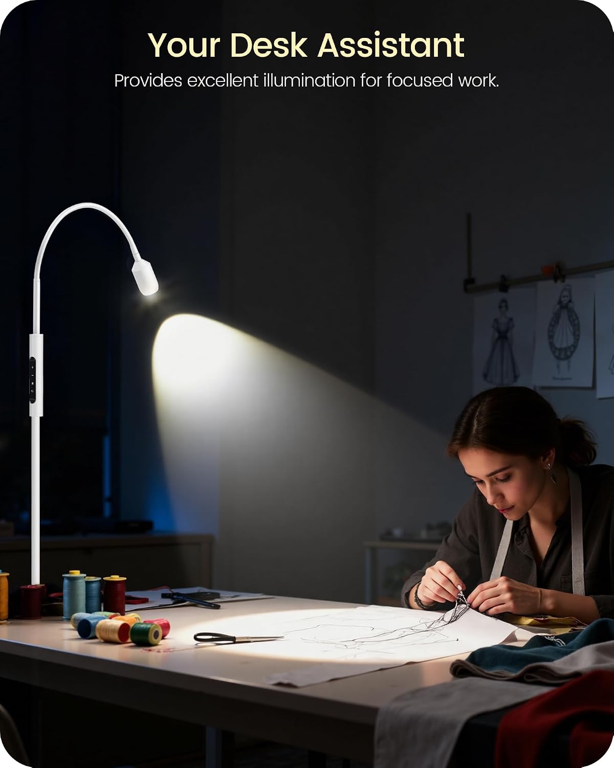 Reading Floor Lamp, 74.2" Tall LED Lamp, with 360° Flexible Gooseneck &a...