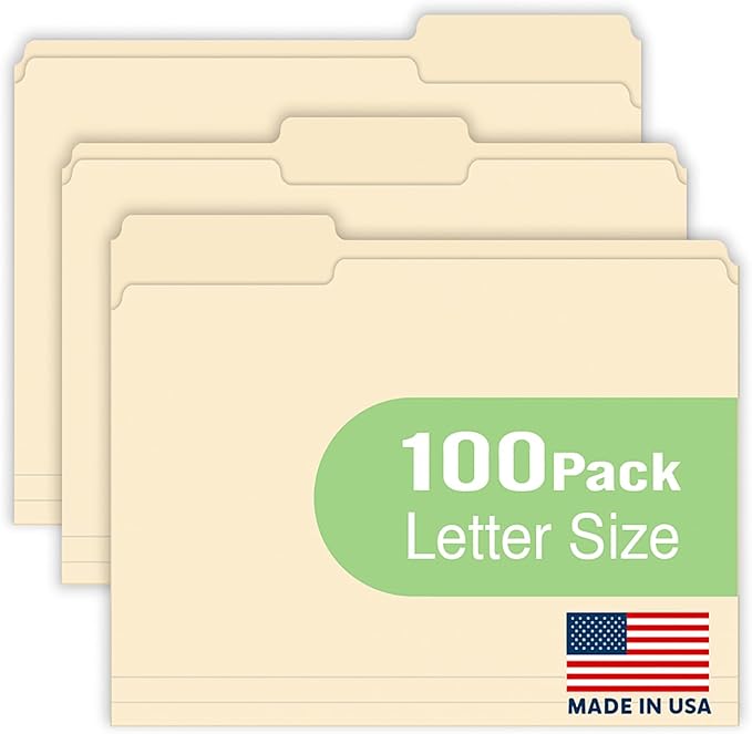 Woodlake Manila File Folders – Letter Size, 1/3-Cut Oversized Tabs, 100 Pack by Unknown