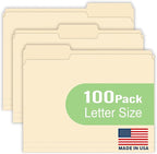 Woodlake Manila File Folders – Letter Size, 1/3-Cut Oversized Tabs, 100 Pack by Unknown