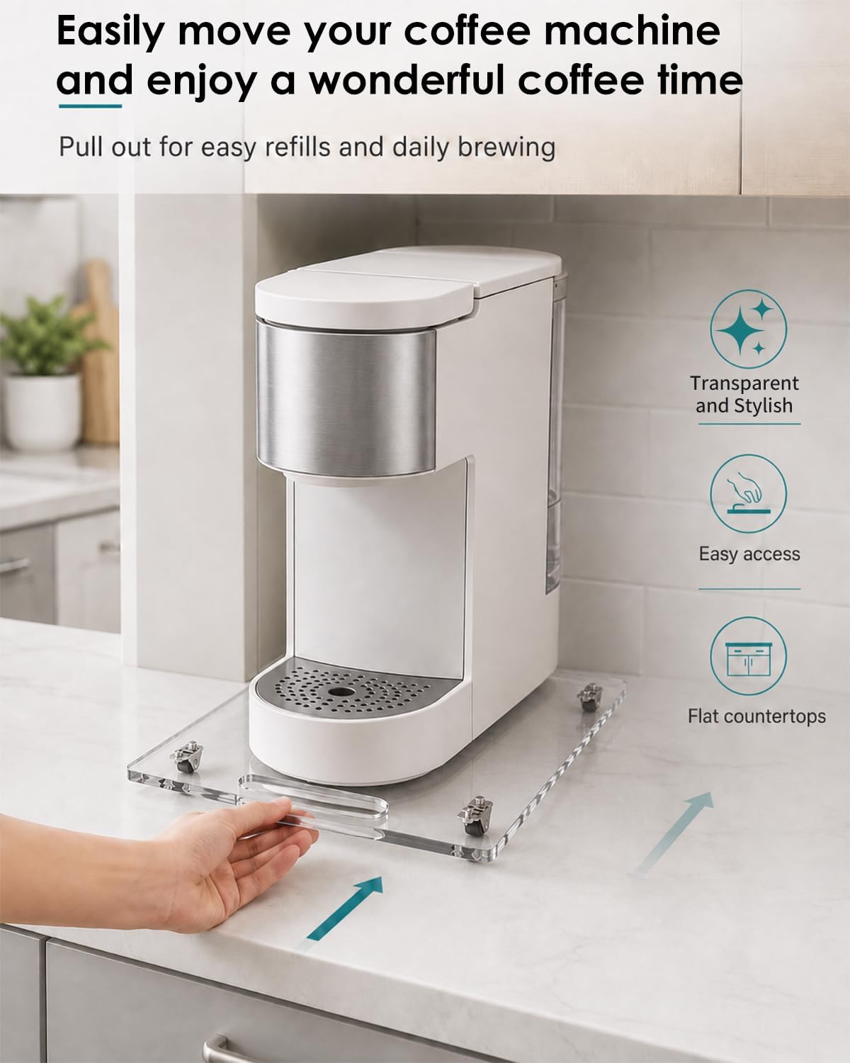Appliance Slider – Sliding Tray for Coffee Maker, Clear Acrylic 9.8 * 14 In