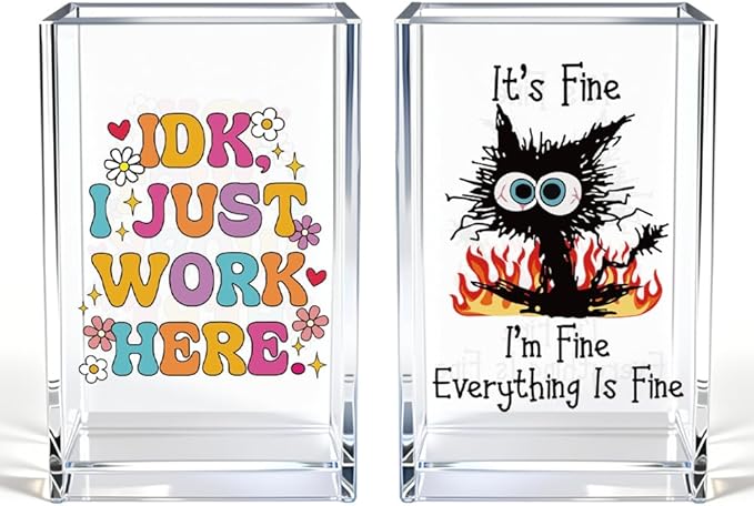 Vgrti Funny Black Cat Work 2 Pack Acrylic Cosmetic Pencil Pen Holder Cup by Unknown