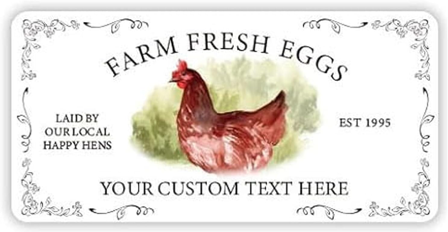 Customizable Chicken Egg Carton Sticker Labels | 2"-4" Sizes | Personalized Packaging Labels for Fresh Farm Eggs & Poultry Products | Durable, Waterproof Design (Egg Sticker 9, 4 INCH)