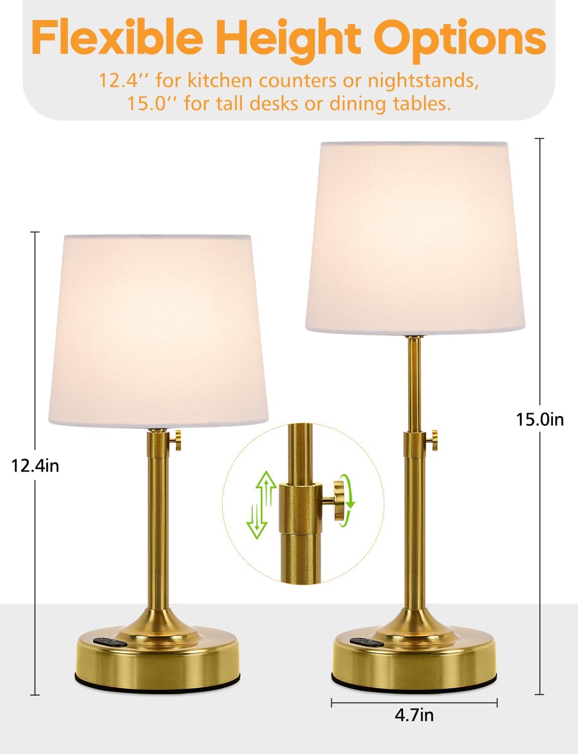 Yochoice Height Adjustable Rechargeable Gold Touch Table Lamp with Timer
