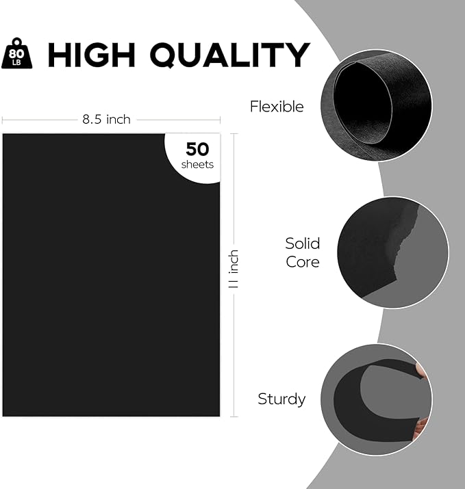 50 Sheets Black Cardstock 8.5 x 11 Thick Paper, Goefun 80lb Card Stock Paper - Image 2