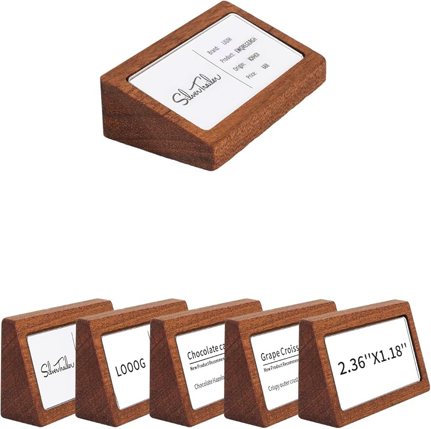 6 Pack Mini Wood Price Tag Label Holder Tabletop Stand or Recline Small Sign by Unknown