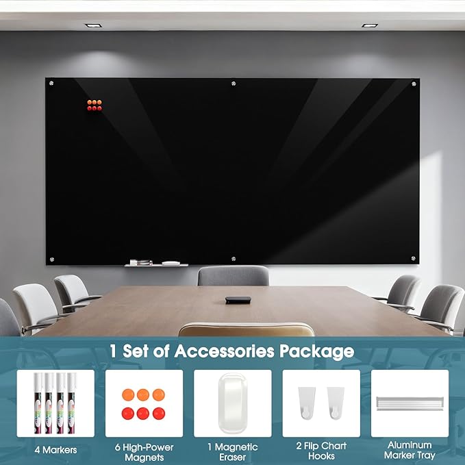 MaxGear Glass Whiteboard Wall Mounted, Frameless Magnetic Dry Erase Board - Image 3