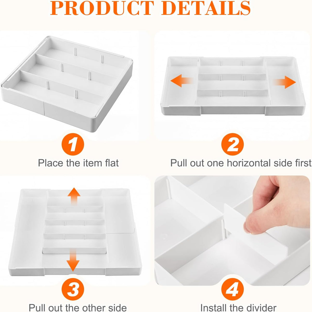 Briwooody 2 Pcs Expandable Drawer Organizer, White, 13 Compartments