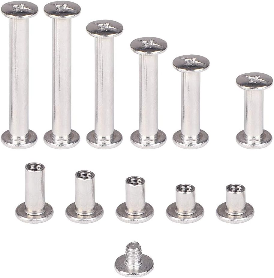 Chicago Binding Screws Assorted Kit,90 Sets 304 Stainless Steel Phillips Chicago Screw Binding Post Screw Kit for DIY Leather Decoration Scrapbook Photo Albums Bookbinding(9 Sizes)