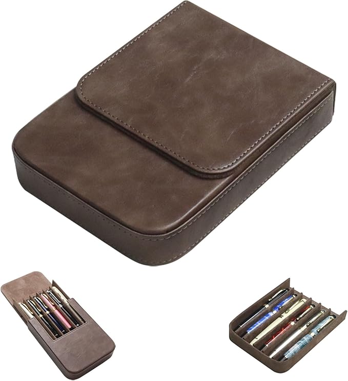 MIVLXLX Leather 6 Fountain Pen/Pencil Tray Case, Magnetic Closure by MIVLXLX