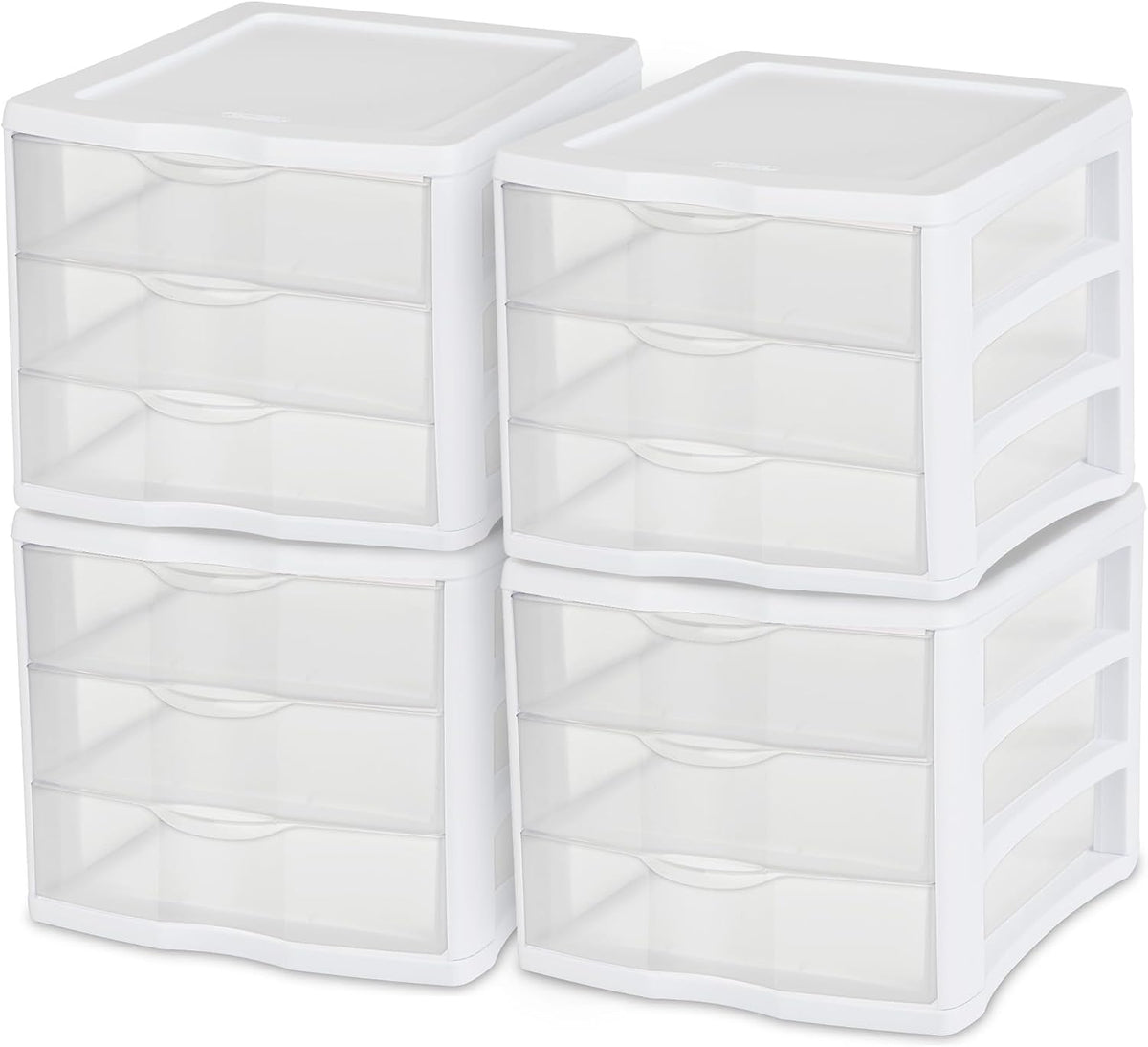 Sterilite Wide 3-Drawer Storage Unit for Bedroom and Dresser, 4-Pack