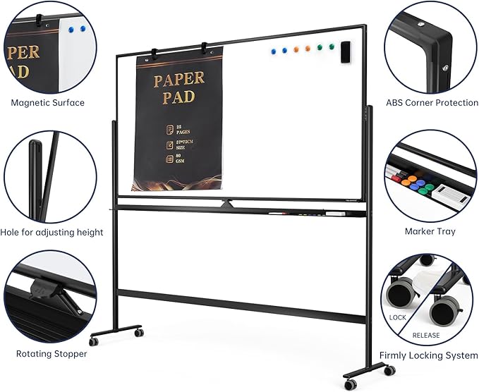 Large Dry-Erase Rolling Magnetic Whiteboard - Image 3