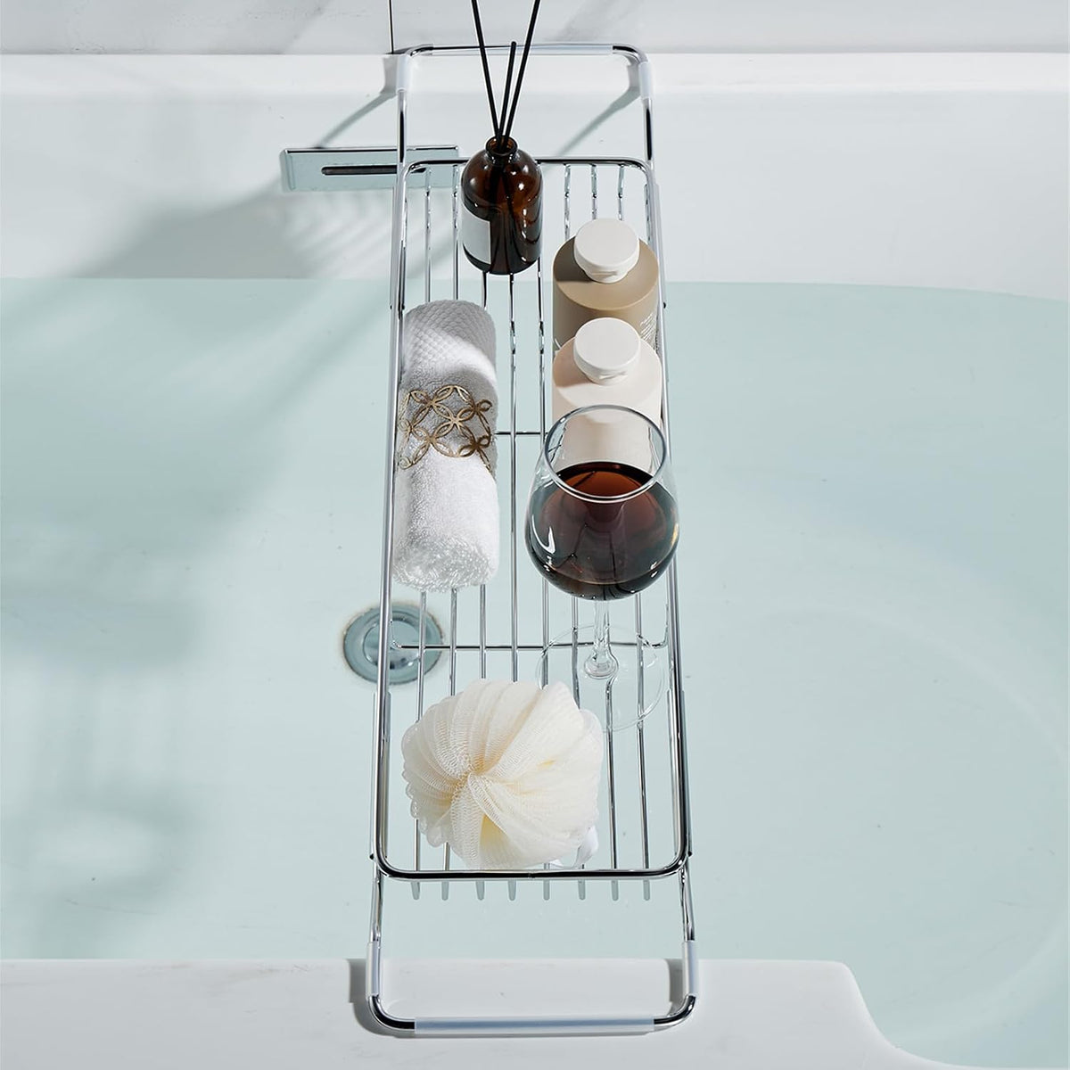 Stainless Steel Bathtub Caddy Tray, Expandable Bath Tub Tray Table, Adjustabl...