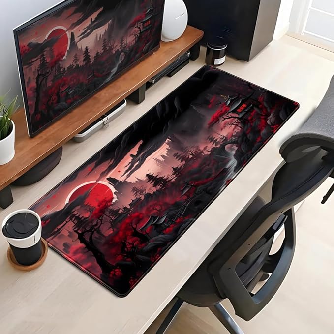 Riverside Full Moon Desk Pad Black Red Desk Mat Japanese Anime Extended XXL - Image 4