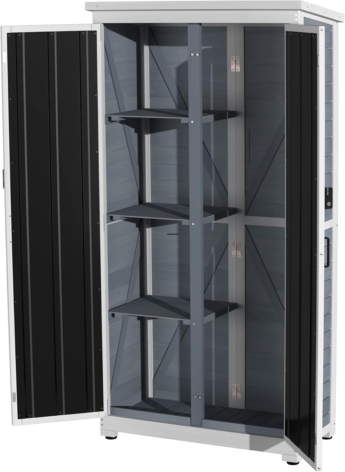 gdlf outdoor storage cabinet, wood & metal garden, front angle view