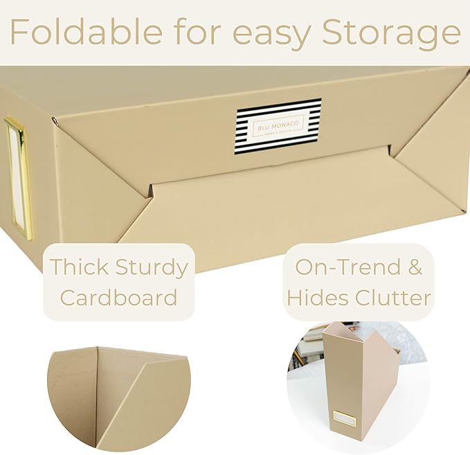 BLU MONACO | Set of 6 Foldable Taupe Magazine File Holders - Image 6