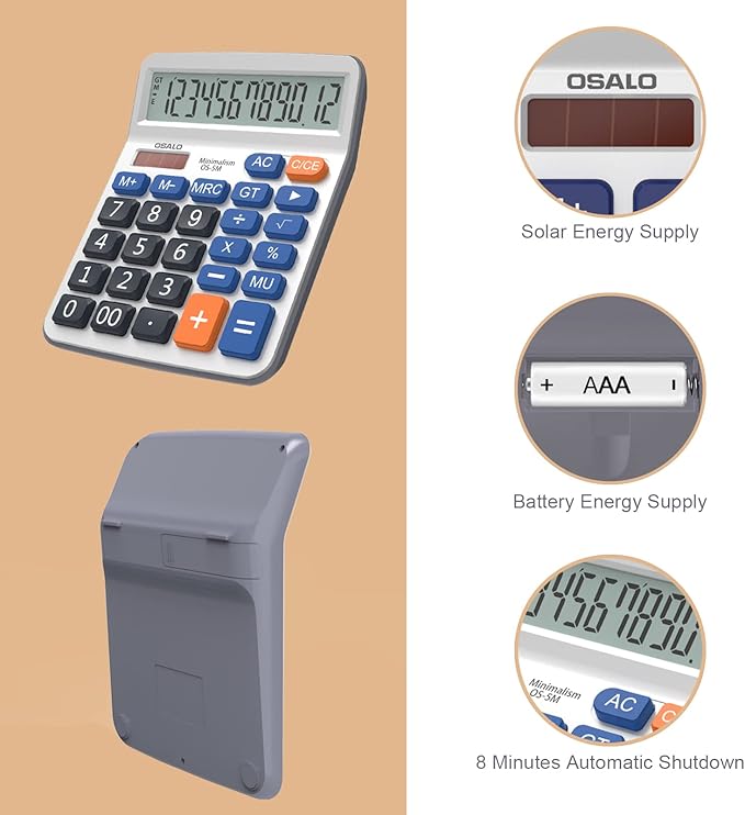 Desktop Calculator Extra Large 5-Inch Clear LCD Display 12-Digit Big Number - Image 4