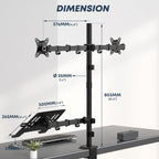 dual monitor stand and laptop mount, fits 32" showing dimensions