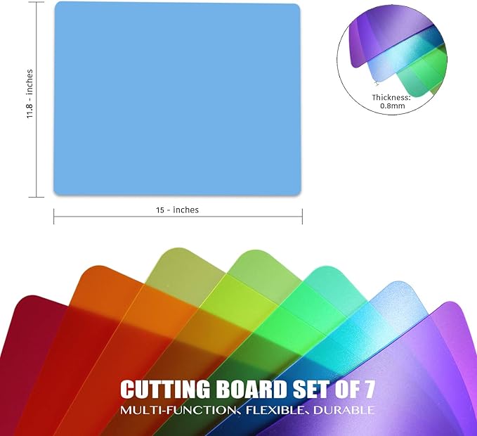 Fotouzy Plastic Cutting Boards for Kitchen, Flexible Cutting Mats Set of 7 - Image 4