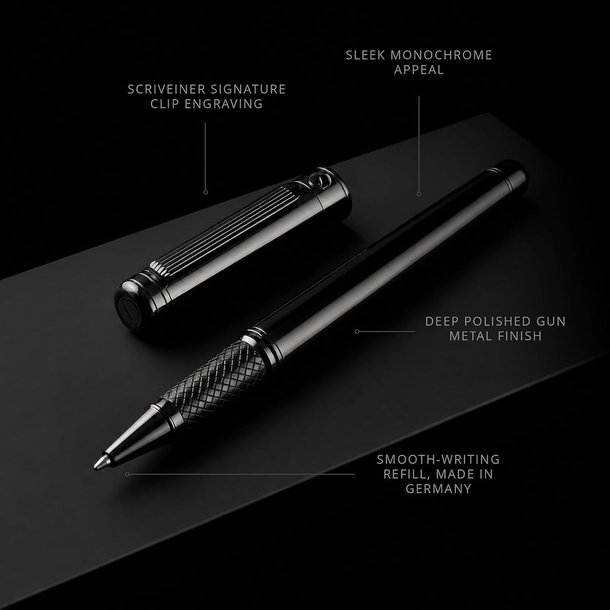 Scriveiner Gun-Metal Rollerball Pen - Stunning Luxury Pen, Schmidt Ink Refill...
