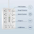 JouleLoom 20 FT Flat Plug Surge Protector Power Strip, 11 Multiple AC Outlets - Image 3