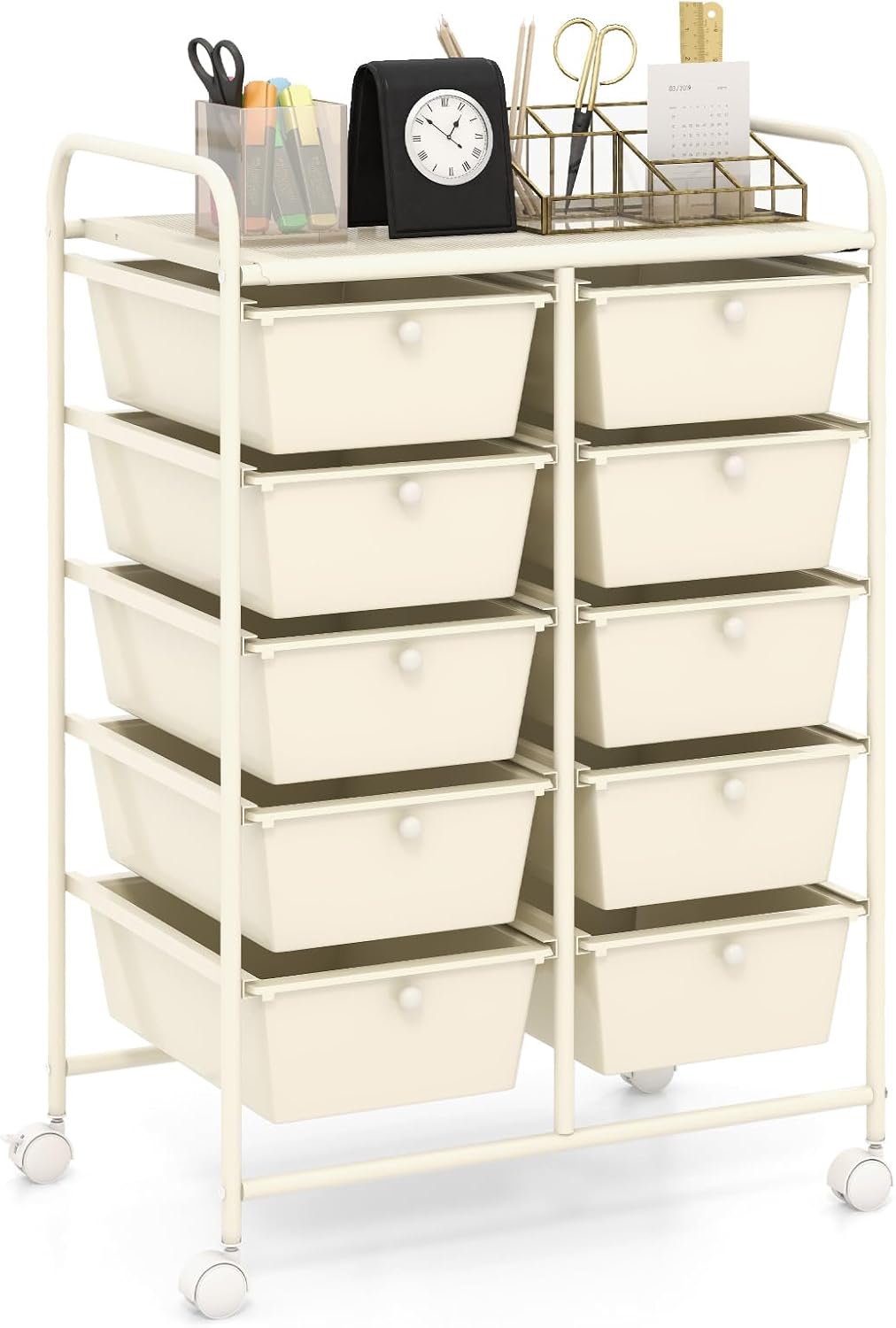 HAPPYGRILL 10-Drawer Rolling Storage Cart, Storage Organizer Cart