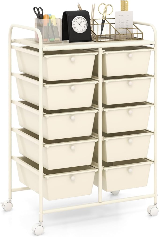 HAPPYGRILL 10-Drawer Rolling Storage Cart, Storage Organizer Cart by HAPPYGRILL