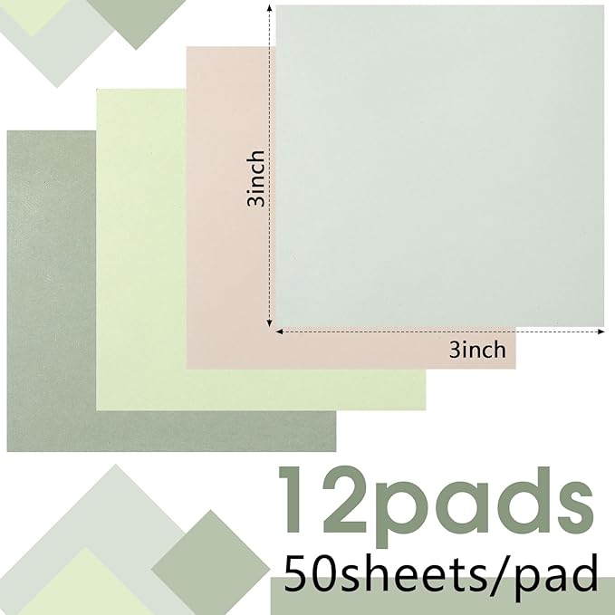 Thenshop 12 Pads Sage Green Sticky Notes 3''x3'', Self Stick Notes Pads Sage - Image 2