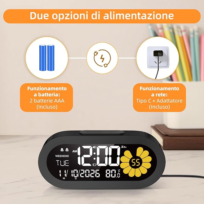 DOOMAY Digital Alarm Clock for Bedroom: Dual Alarm Bedside Clock VA LCD Display - Image 7