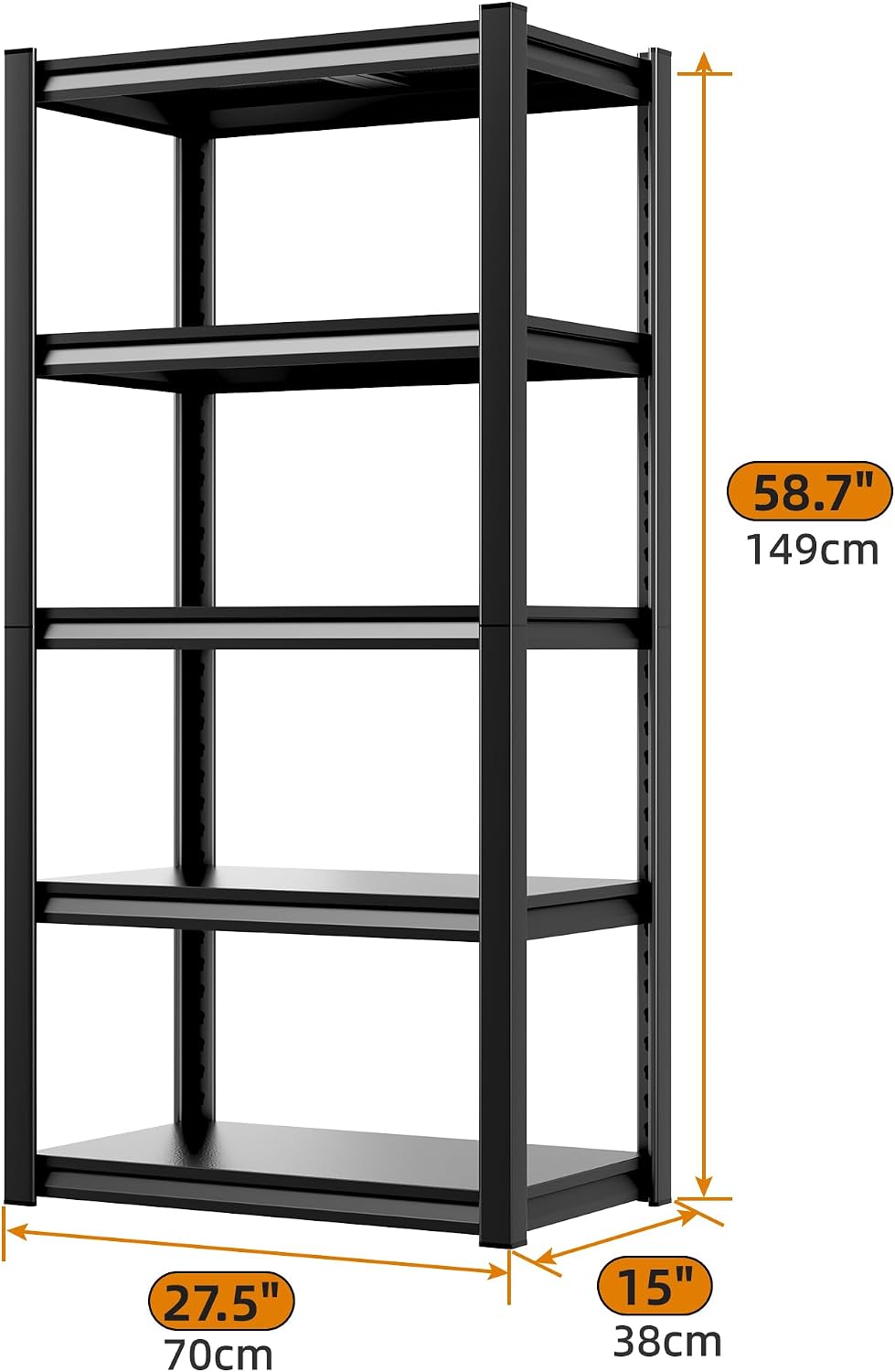 hzdbhd 58.7" h garage shelving unit, 5-tier metal, close-up detail