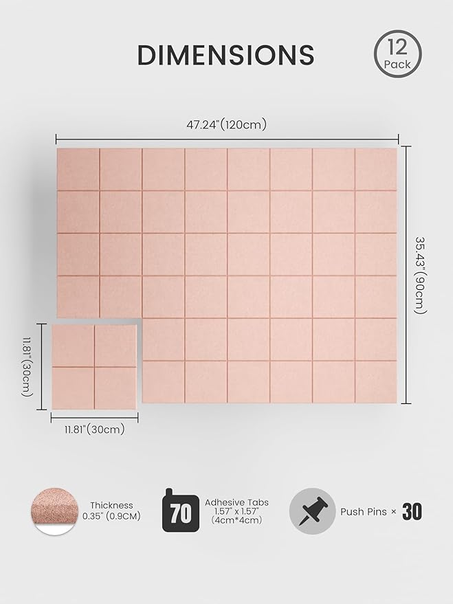 Bumusty Large Cork Board Alternative-47 x35 Felt Bulletin Board Tiles, - Image 2
