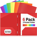 Sooez Plastic Folders with Pockets and Prongs, Pocket Folders with Prongs | 6 Pack Heavy Duty 3 Prong 2-Pocket Folders for Document, Colored File Folder Back to School Supplies for Kids