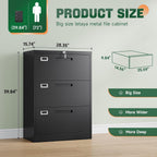letaya 3 drawer file cabinets with lock,metal lateral, close-up detail